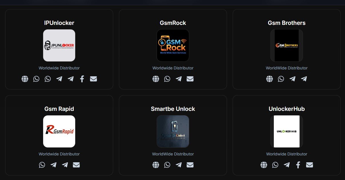 IPUnlocker, GsmRock, Gsm Brothers, Gsm Rapid, Smartbe Unlock e UnlockerHub