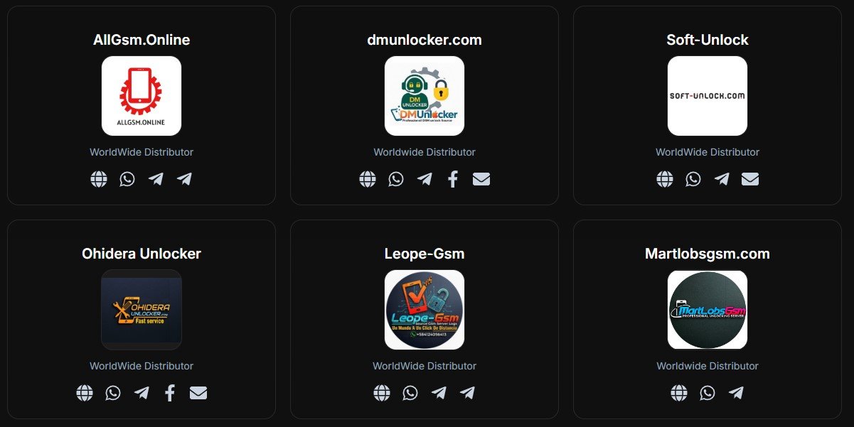 AllGsm.Online, dmunlocker.com, Soft-Unlock, Ohidera Unlocker, Leope-Gsm e Martlobsgsm.com