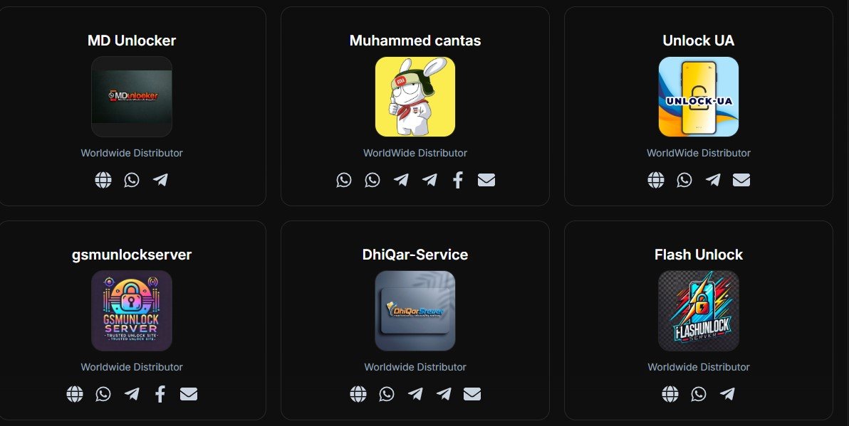 MD Unlocker, Muhammed cantas, Unlock UA, gsmunlockserver, DhiQar-Service e Flash Unlock